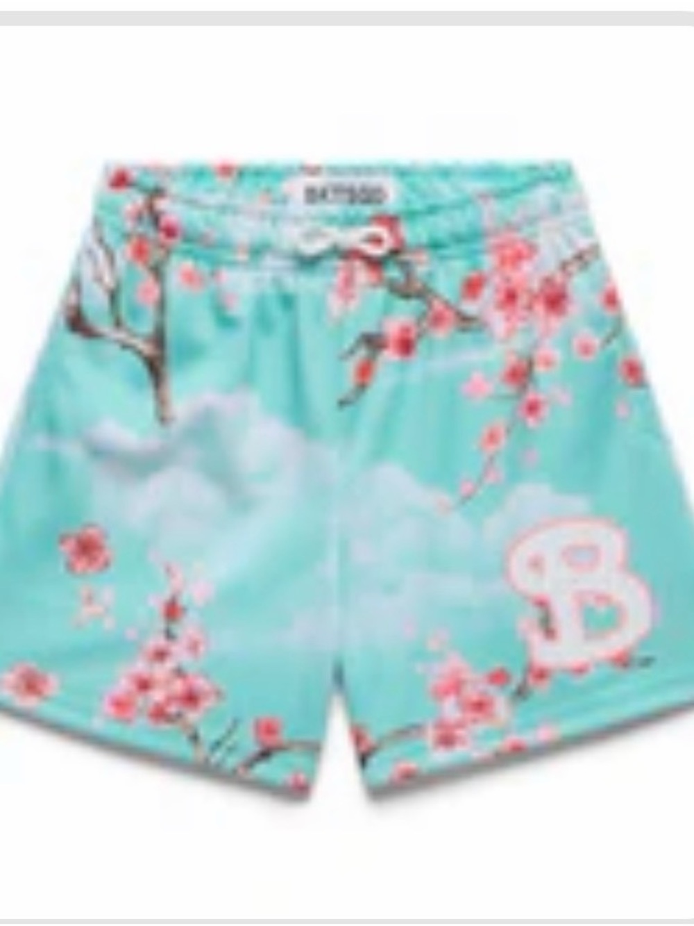 Kids Aqua Cherry Blossom Swim Shorts with 'B' Accent